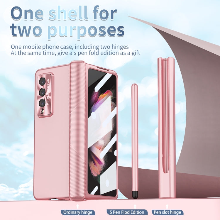 For Samsung Galaxy Z Fold3 5G Electroplating Hinged Folding Phone Case with S Pen Fold Edtion(Pink)