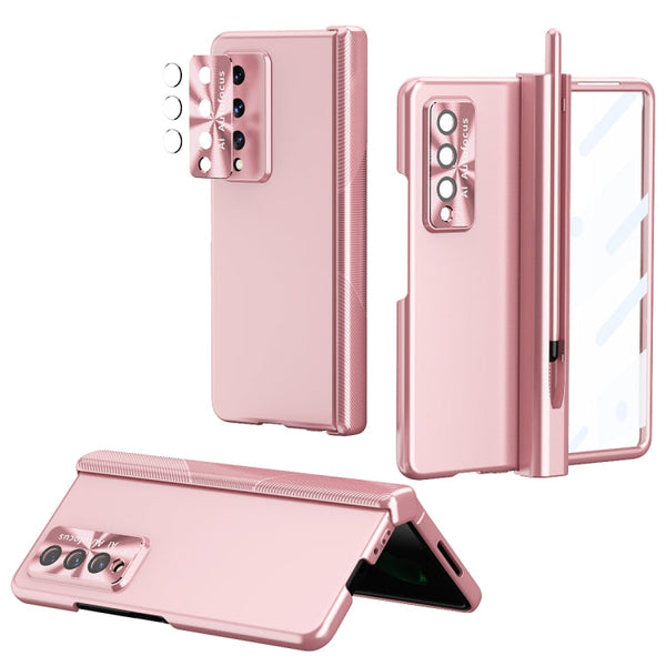 For Samsung Galaxy Z Fold3 5G Electroplating Hinged Folding Phone Case with S Pen Fold Edtion(Pink)