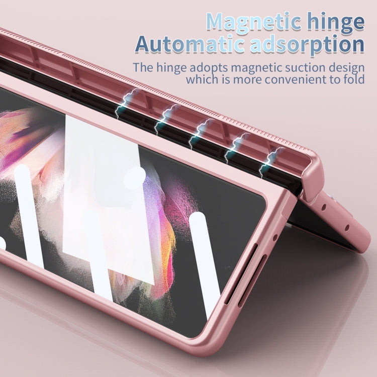 For Samsung Galaxy Z Fold3 5G Electroplating Hinged Folding Phone Case with S Pen Fold Edtion(Pink)
