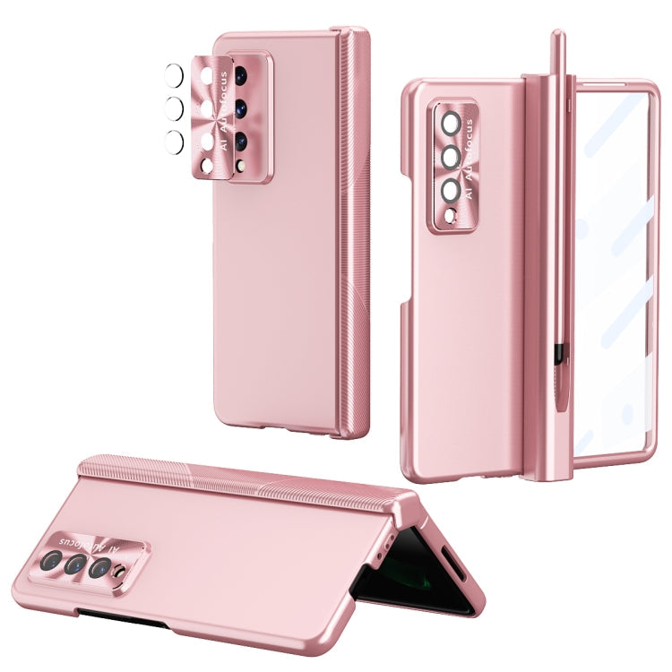 For Samsung Galaxy Z Fold3 5G Electroplating Hinged Folding Phone Case with S Pen Fold Edtion(Pink)