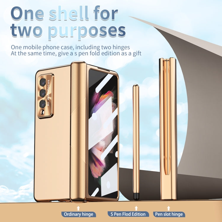 For Samsung Galaxy Z Fold3 5G Electroplating Hinged Folding Phone Case with S Pen Fold Edtion(Gold)