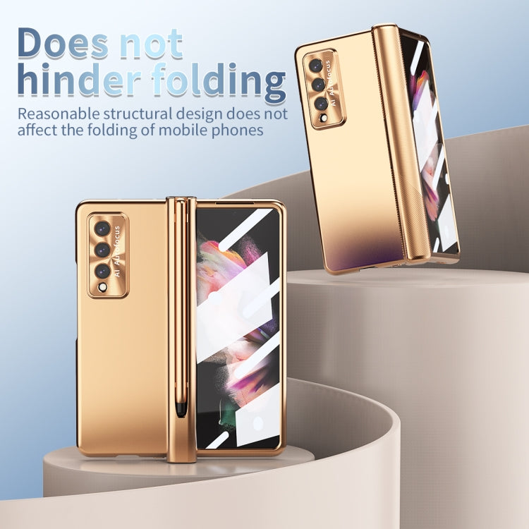 For Samsung Galaxy Z Fold3 5G Electroplating Hinged Folding Phone Case with S Pen Fold Edtion(Gold)