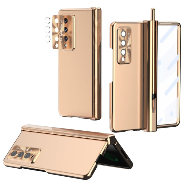 For Samsung Galaxy Z Fold3 5G Electroplating Hinged Folding Phone Case with S Pen Fold Edtion(Gold)