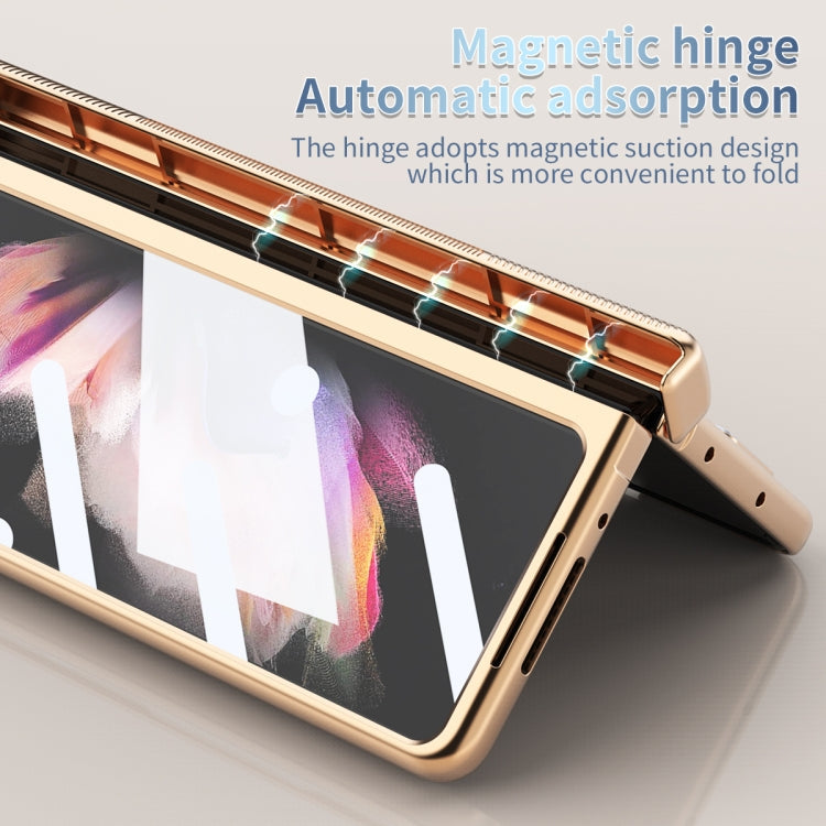 For Samsung Galaxy Z Fold3 5G Electroplating Hinged Folding Phone Case with S Pen Fold Edtion(Gold)