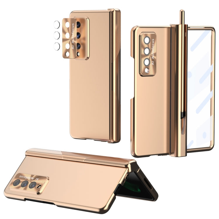 For Samsung Galaxy Z Fold3 5G Electroplating Hinged Folding Phone Case with S Pen Fold Edtion(Gold)