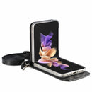 For Samsung Galaxy Z Flip4 5G Diagonal Lanyard Embossed Card Phone Case(Black)