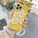 Four Flowers Hand Strap Phone Case For iPhone 14 Pro Max(Yellow)