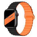 Reverse Buckle Magnetic Silicone Watch Band For Apple Watch Ultra 49mm / Series 8&7 45mm / SE 2&6&SE&5&4 44mm / 3&2&1 42mm(Black Orange)