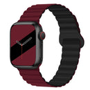 Reverse Buckle Magnetic Silicone Watch Band For Apple Watch Ultra 49mm / Series 8&7 45mm / SE 2&6&SE&5&4 44mm / 3&2&1 42mm(Wine Red Black)