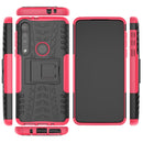 For Motorola G8 Play Tire Texture Shockproof TPU+PC Protective Case with Holder(Rose Red)