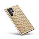 For Samsung Galaxy S22 5G Fierre Shann Python Texture Electroplating PU Phone Case(White)