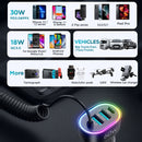 JOYROOM JR-CL19 60W 4 in 1 Car Charger with Type-C Coiled Data Cable(Black)