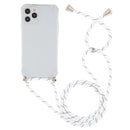 For iPhone 14 Pro Max Four-Corner Shockproof Transparent TPU Case with Lanyard (White Black)