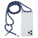 For iPhone 14 Pro Max Four-Corner Shockproof Transparent TPU Case with Lanyard (Blue White)