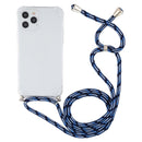 For iPhone 14 Pro Max Four-Corner Shockproof Transparent TPU Case with Lanyard (Blue White)
