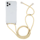 For iPhone 14 Pro Max Four-Corner Shockproof Transparent TPU Case with Lanyard (Grey Yellow)