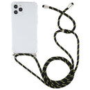 For iPhone 14 Pro Max Four-Corner Shockproof Transparent TPU Case with Lanyard (Black Green)