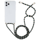 For iPhone 14 Pro Max Four-Corner Shockproof Transparent TPU Case with Lanyard (Green Black)