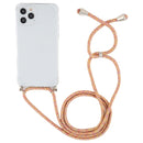 For iPhone 14 Pro Max Four-Corner Shockproof Transparent TPU Case with Lanyard (Orange Purple)