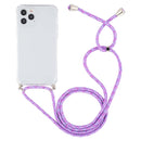 For iPhone 14 Pro Max Four-Corner Shockproof Transparent TPU Case with Lanyard (Purple)