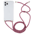 For iPhone 14 Pro Max Four-Corner Shockproof Transparent TPU Case with Lanyard (Red Grey Yellow)