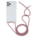 For iPhone 14 Pro Max Four-Corner Shockproof Transparent TPU Case with Lanyard (Purple Red)