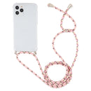 For iPhone 14 Pro Max Four-Corner Shockproof Transparent TPU Case with Lanyard (Pink Yellow)