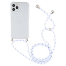 For iPhone 14 Pro Max Four-Corner Shockproof Transparent TPU Case with Lanyard (White Grey)