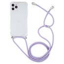 For iPhone 14 Pro Max Four-Corner Shockproof Transparent TPU Case with Lanyard (Purple Blue Yellow)