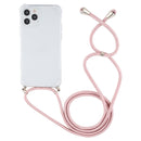 For iPhone 14 Pro Max Four-Corner Shockproof Transparent TPU Case with Lanyard (Pink)