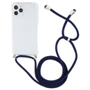 For iPhone 14 Pro Max Four-Corner Shockproof Transparent TPU Case with Lanyard (Dark Blue)