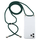 For iPhone 14 Pro Max Four-Corner Shockproof Transparent TPU Case with Lanyard (Dark Green)