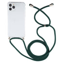 For iPhone 14 Pro Max Four-Corner Shockproof Transparent TPU Case with Lanyard (Dark Green)