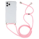 For iPhone 14 Pro Max Four-Corner Shockproof Transparent TPU Case with Lanyard (Light Pink)