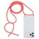 For iPhone 14 Pro Max Four-Corner Shockproof Transparent TPU Case with Lanyard (Red)