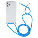 For iPhone 14 Pro Max Four-Corner Shockproof Transparent TPU Case with Lanyard (Blue)