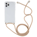 For iPhone 14 Pro Max Four-Corner Shockproof Transparent TPU Case with Lanyard (Gold)