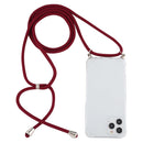 For iPhone 14 Pro Max Four-Corner Shockproof Transparent TPU Case with Lanyard (Wine Red)