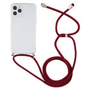 For iPhone 14 Pro Max Four-Corner Shockproof Transparent TPU Case with Lanyard (Wine Red)