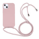 Candy Colors TPU Protective Phone Case with Lanyard For iPhone 14(Rose Gold)
