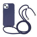 Candy Colors TPU Protective Phone Case with Lanyard For iPhone 14(Dark Blue)