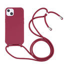 Candy Colors TPU Protective Phone Case with Lanyard For iPhone 14(Red)