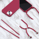 Candy Colors TPU Protective Phone Case with Lanyard For iPhone 14(Red)