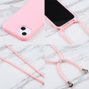 Candy Colors TPU Protective Phone Case with Lanyard For iPhone 14 Max(Pink)