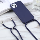 For iPhone 14 Pro Candy Colors TPU Protective Phone Case with Lanyard(Dark Blue)