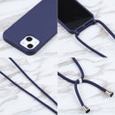 Candy Colors TPU Protective Phone Case with Lanyard For iPhone 14 Pro Max(Dark Blue)