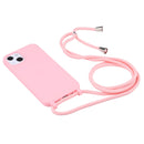 Candy Colors TPU Protective Phone Case with Lanyard For iPhone 14 Pro Max(Pink)