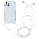 For iPhone 14 Transparent Acrylic Airbag Shockproof Phone Protective Case with Lanyard (White Grey Fine Lines)