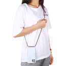 For iPhone 14 Transparent Acrylic Airbag Shockproof Phone Protective Case with Lanyard (Pink Apricot Coffee)