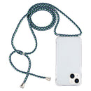 For iPhone 14 Plus Transparent Acrylic Airbag Shockproof Phone Protective Case with Lanyard (Green White Blue)